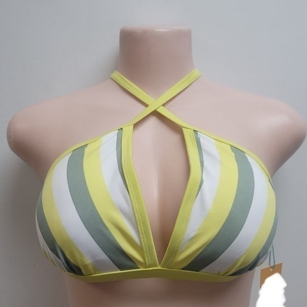 Kona Sol Banded Triangle Striped Bikini Top with Adjustable Straps Sz.1X NWT!